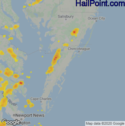 Hail Map for Parksley, DE Region on July 21, 2020