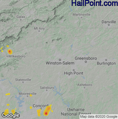 Hail Map for Winston-Salem, NC Region on July 21, 2020 
