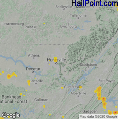 Hail Map for Huntsville, AL Region on July 21, 2020