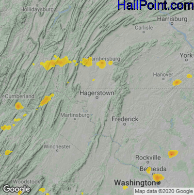 Hail Map for Hagerstown, MD Region on July 21, 2020 