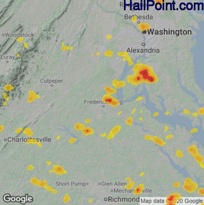 Hail Map for Fredericksburg, VA Region on July 21, 2020