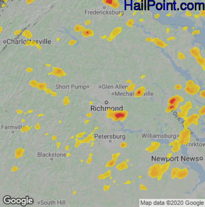 Hail Map for Richmond, VA Region on July 21, 2020