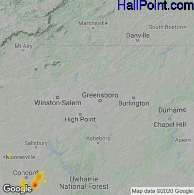 Hail Map for Greensboro, NC Region on July 21, 2020
