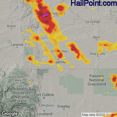 Hail Map for Cheyenne, WY Region on July 21, 2020