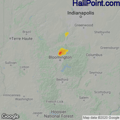 Hail Map for Bloomington, IN Region on July 21, 2020