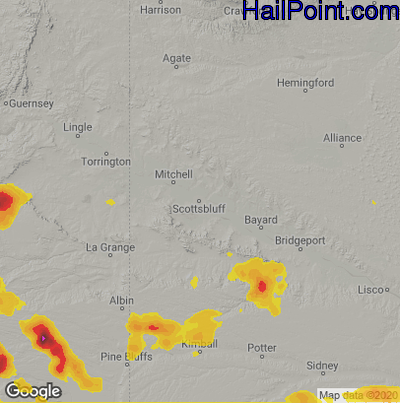 Hail Map for Scottsbluff, NE Region on July 21, 2020