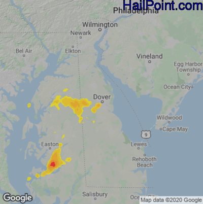 Hail Map for Dover, DE Region on July 22, 2020