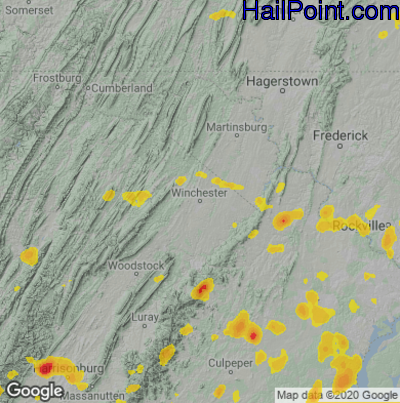 Hail Map for Winchester, VA Region on July 22, 2020