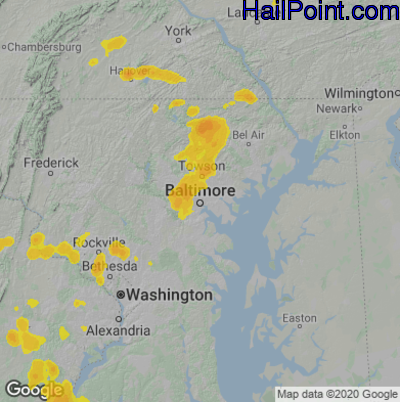 Hail Map for Baltimore, MD Region on July 22, 2020