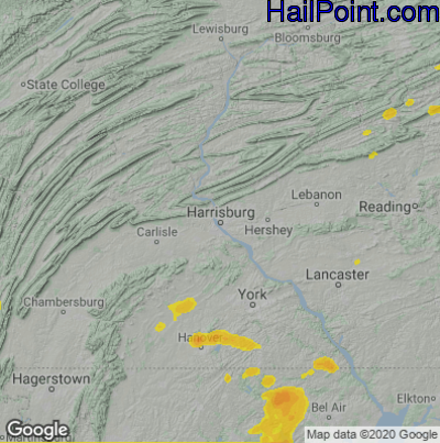 Hail Map for Harrisburg, PA Region on July 22, 2020