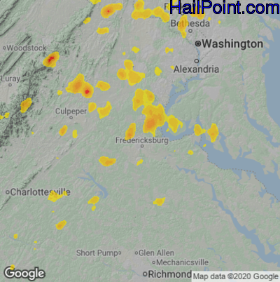 Hail Map for Fredericksburg, VA Region on July 22, 2020