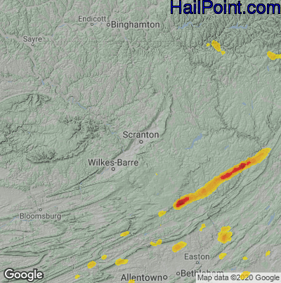 Hail Map for Scranton, PA Region on July 22, 2020