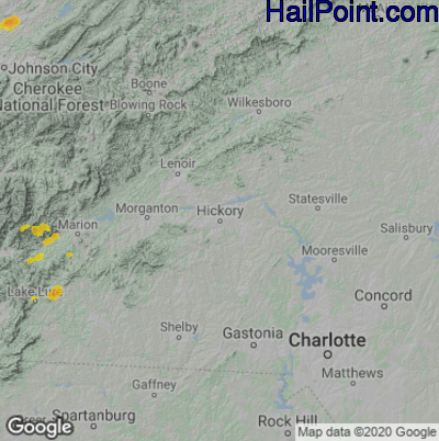 Hail Map for Hickory, NC Region on July 22, 2020