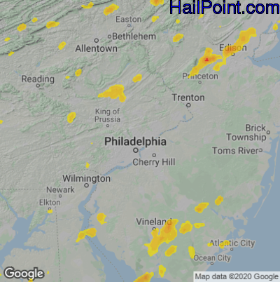 Hail Map for Philadelphia, PA Region on July 22, 2020