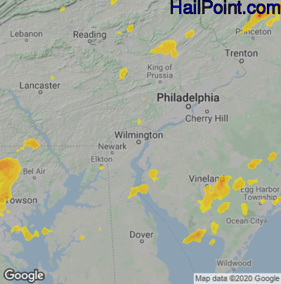 Hail Map for Wilmington, DE Region on July 22, 2020 