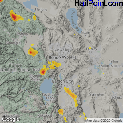 Hail Map for Reno, NV Region on July 22, 2020