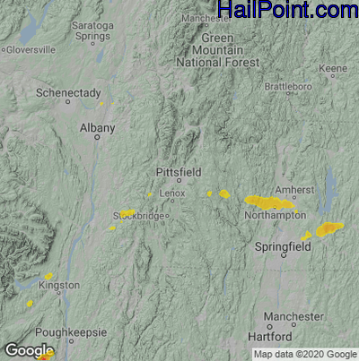 Hail Map for Pittsfield, MA Region on July 22, 2020