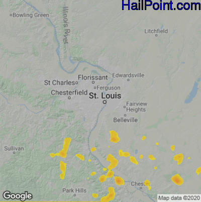 Hail Map for St. Louis, MO Region on July 23, 2020