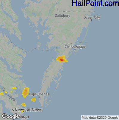 Hail Map for Parksley, DE Region on July 23, 2020