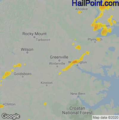 Hail Map for Greenville, NC Region on July 23, 2020