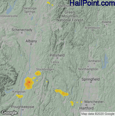 Hail Map for Pittsfield, MA Region on July 23, 2020