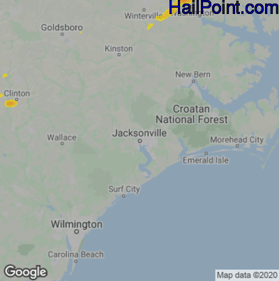 Hail Map for Jacksonville, NC Region on July 23, 2020