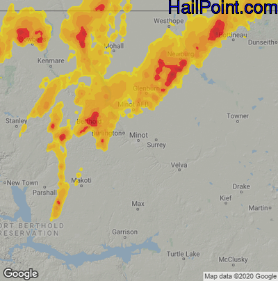 Hail Map for Minot, ND Region on July 24, 2020 