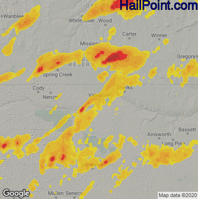 Hail Map for Valentine, NE Region on July 24, 2020