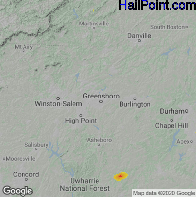 Hail Map for Greensboro, NC Region on July 24, 2020