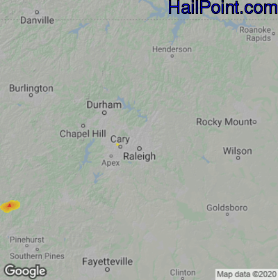 Hail Map for Raleigh, NC Region on July 24, 2020