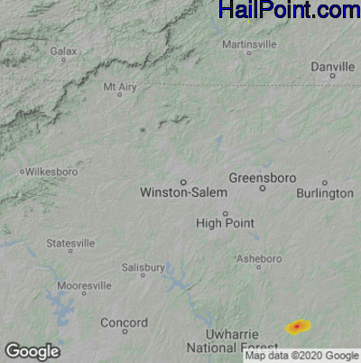 Hail Map for Winston-Salem, NC Region on July 24, 2020