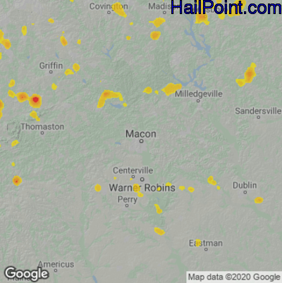 Hail Map for Macon, GA Region on July 25, 2020 