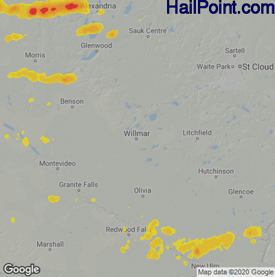 Hail Map for Willmar, MN Region on July 26, 2020