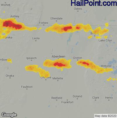 Hail Map for Aberdeen, SD Region on July 26, 2020