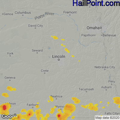 Hail Map for Lincoln, NE Region on July 26, 2020