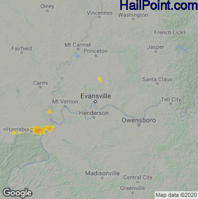 Hail Map for Evansville, IN Region on July 28, 2020