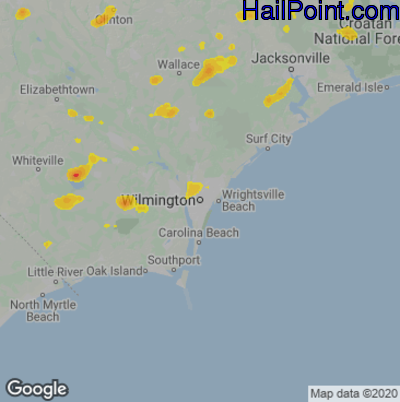 Hail Map for Wilmington, NC Region on July 28, 2020