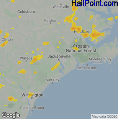Hail Map for Jacksonville, NC Region on July 28, 2020