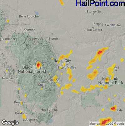 Hail Map for Rapid City, SD Region on July 28, 2020