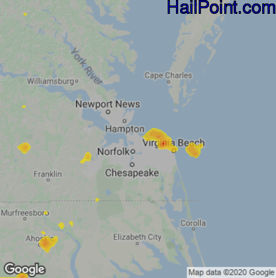 Hail Map for Norfolk, VA Region on July 28, 2020