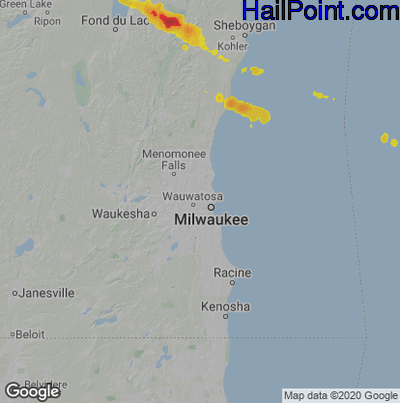 Hail Map for Milwaukee, WI Region on July 28, 2020