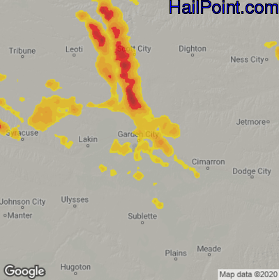 Hail Map for Garden City, KS Region on July 29, 2020