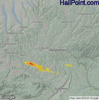 Hail Map for Binghamton, NY Region on July 30, 2020