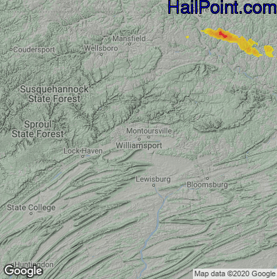 Hail Map for Willamsport, PA Region on July 30, 2020