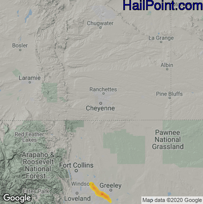Hail Map for Cheyenne, WY Region on July 30, 2020