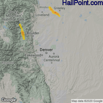 Hail Map for Denver, CO Region on July 30, 2020