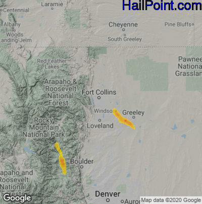 Hail Map for Fort Collins, CO Region on July 30, 2020