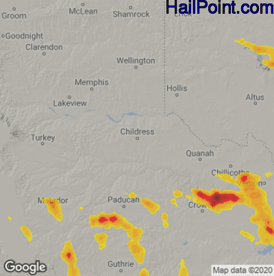 Hail Map for Childress, TX Region on July 30, 2020