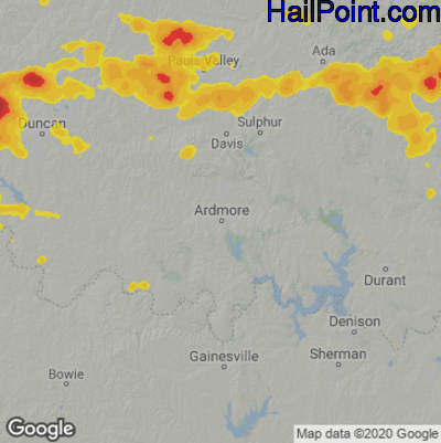 Hail Map for Ardmore, OK Region on July 30, 2020
