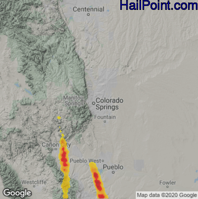 Hail Map for Colorado Springs, CO Region on July 31, 2020
